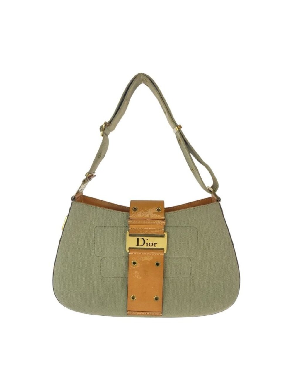 Dior Vintage Street Chic Khaki Brown Canvas Leather Shoulder Bag